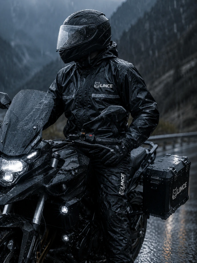 Piloto usando traje impermeable completo de alta protección para lluvia